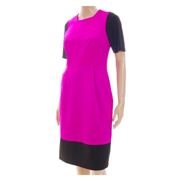 MILLY Magenta Color Block Midi Dress - Picture 2 of 7